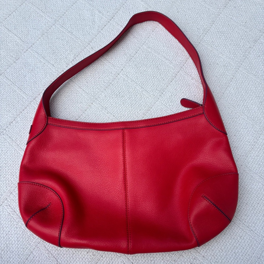 Baekgaard Y2K Rich Cherry Red Genuine Leather Slouchy Hobo Shoulder Bag